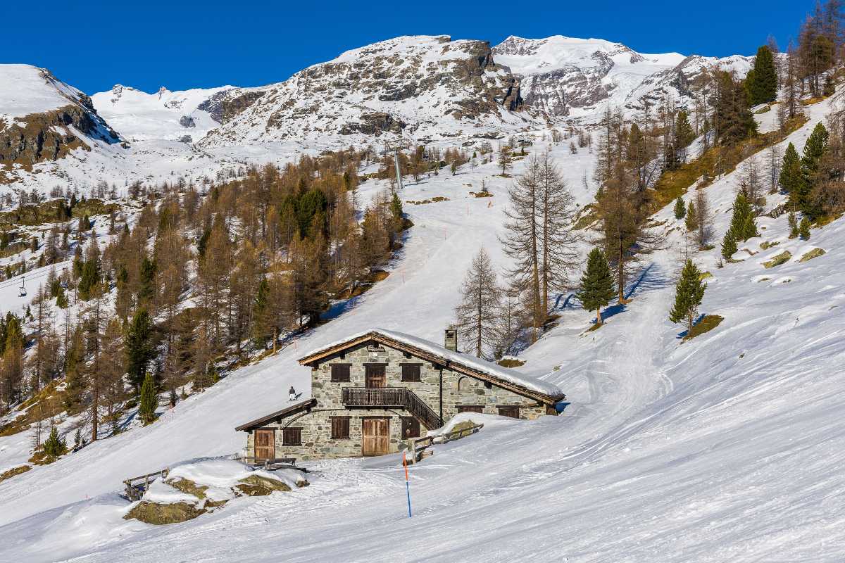 Vista panoramica di Champoluc con il Monterosa sullo sfondo