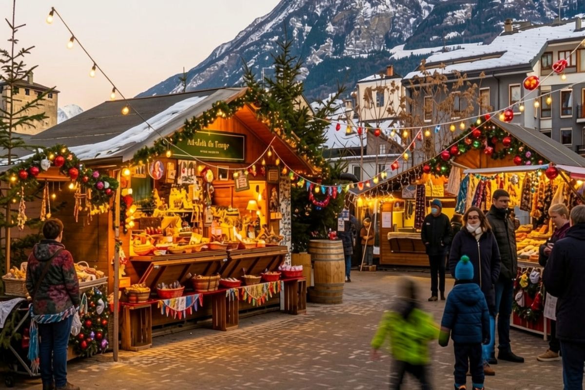 Mercatini di Natale a La Thuile, con bancarelle e decorazioni festive